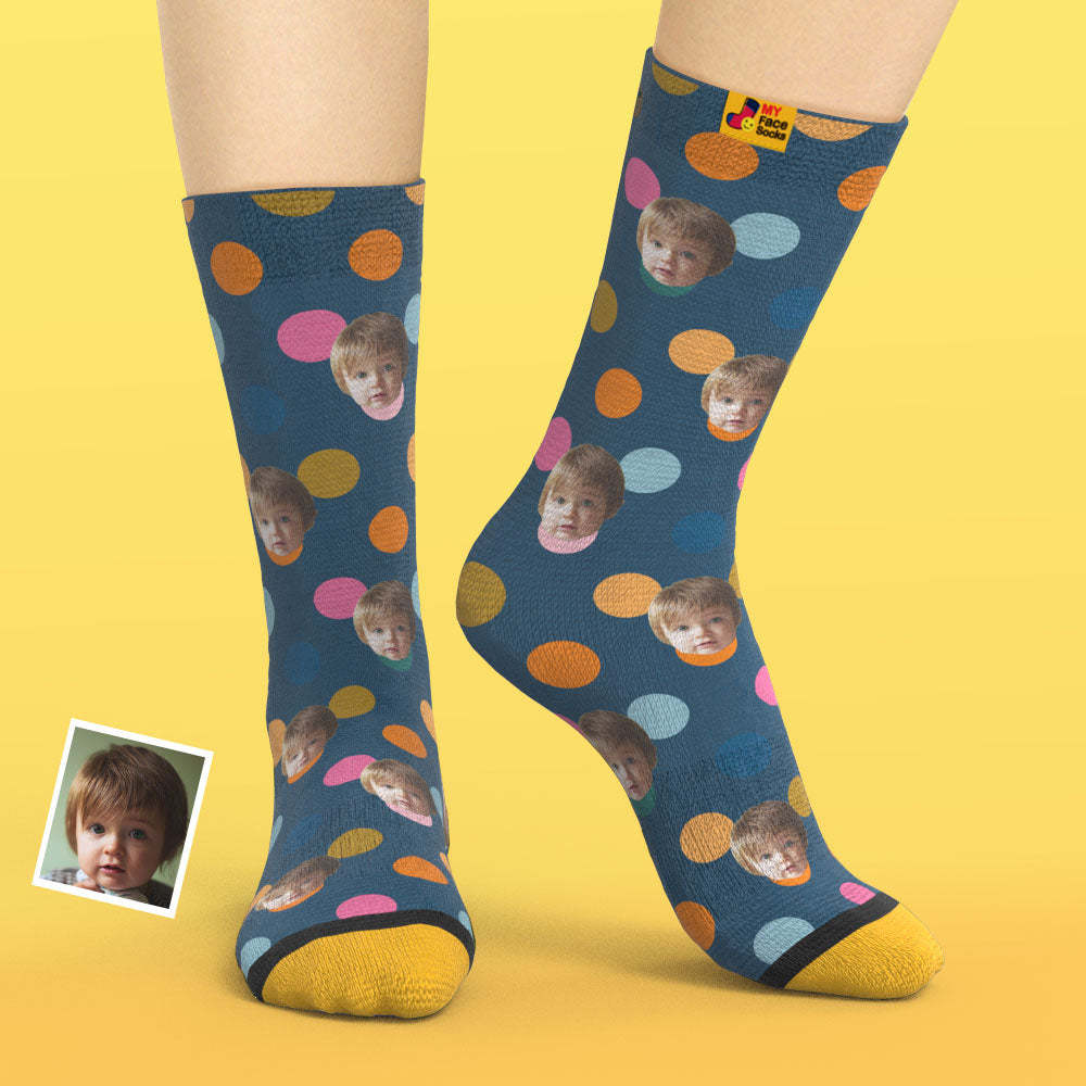 Custom 3D Digital Printed Socks Add Pictures and Name Your Face On Dots - MyFaceSocksAu