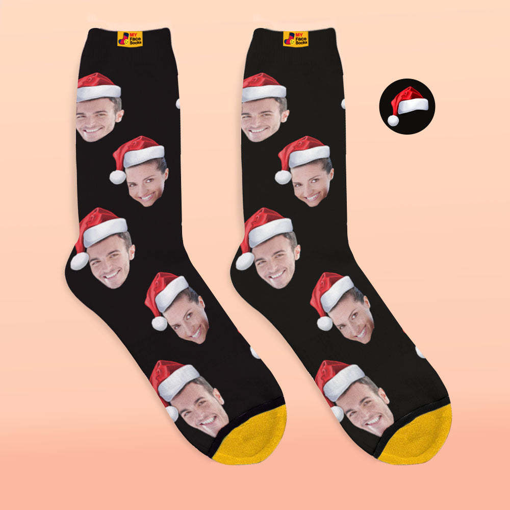 Custom 3D Digital Printed Socks Wear Santa Hat Christmas Gift - MyFaceSocksAu