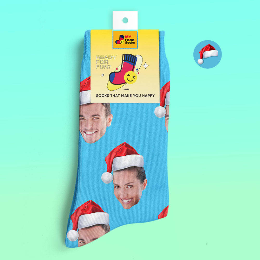 Custom 3D Digital Printed Socks Wear Santa Hat Christmas Gift - MyFaceSocksAu