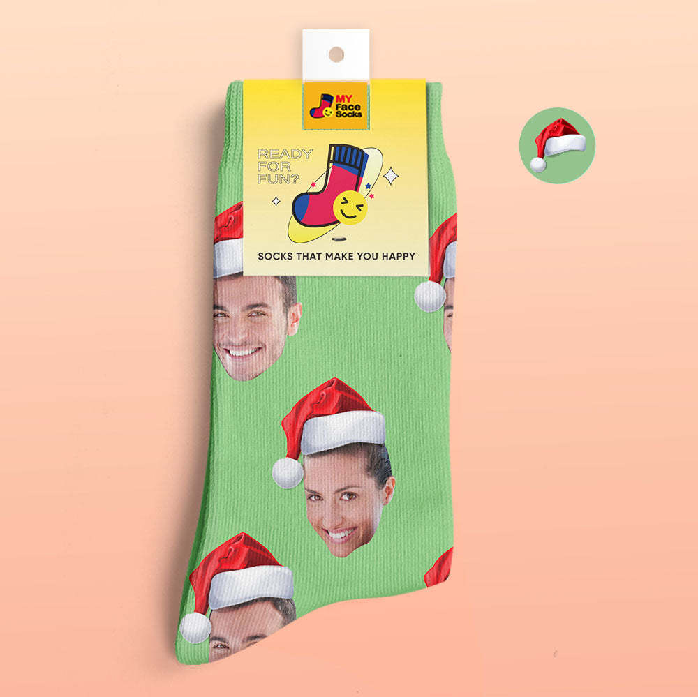 Custom 3D Digital Printed Socks Wear Santa Hat Christmas Gift - MyFaceSocksAu