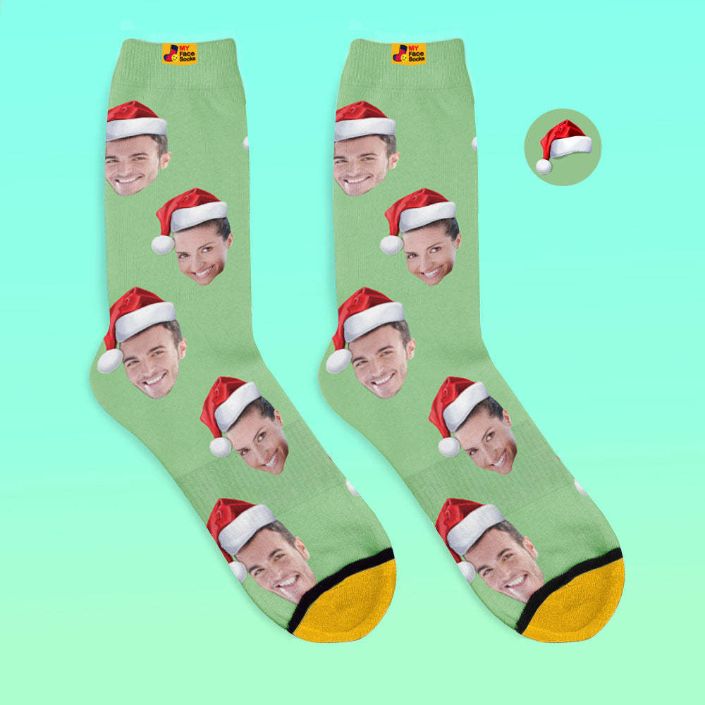 Custom 3D Digital Printed Socks Wear Santa Hat Christmas Gift - MyFaceSocksAu