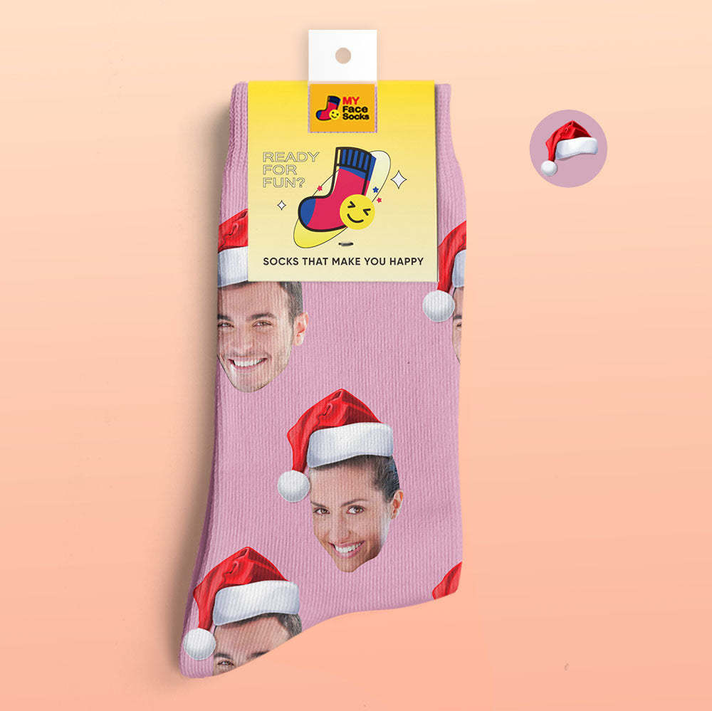 Custom 3D Digital Printed Socks Wear Santa Hat Christmas Gift - MyFaceSocksAu