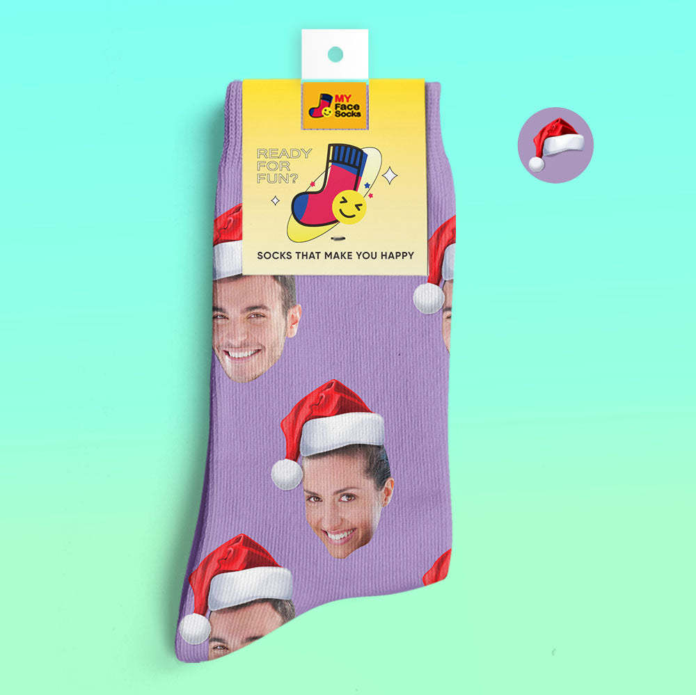 Custom 3D Digital Printed Socks Wear Santa Hat Christmas Gift - MyFaceSocksAu
