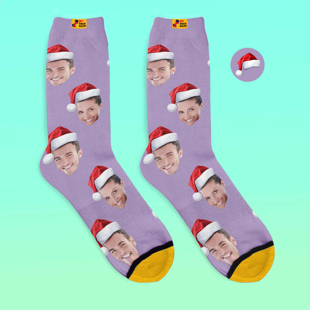 Custom 3D Digital Printed Socks Wear Santa Hat Christmas Gift - MyFaceSocksAu