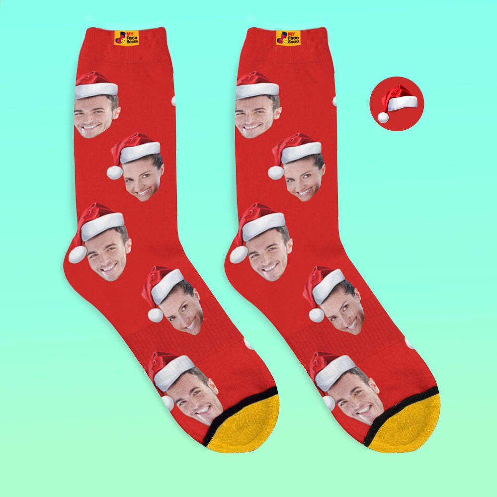 Custom 3D Digital Printed Socks Wear Santa Hat Christmas Gift - MyFaceSocksAu
