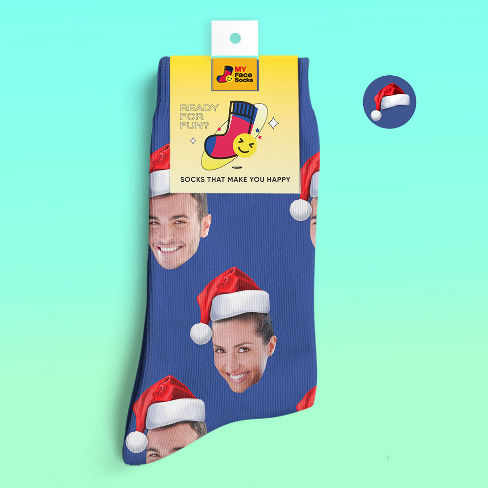 Custom 3D Digital Printed Socks Wear Santa Hat Christmas Gift - MyFaceSocksAu