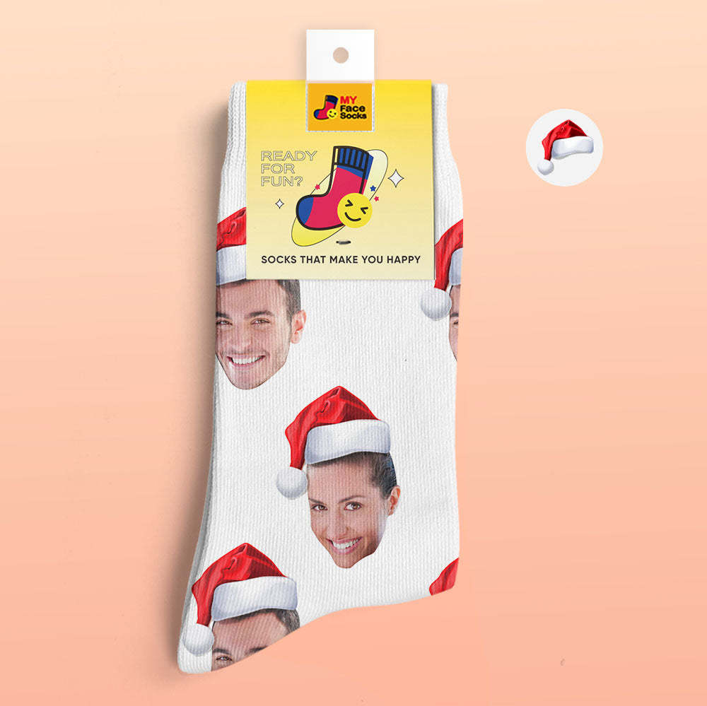 Custom 3D Digital Printed Socks Wear Santa Hat Christmas Gift - MyFaceSocksAu