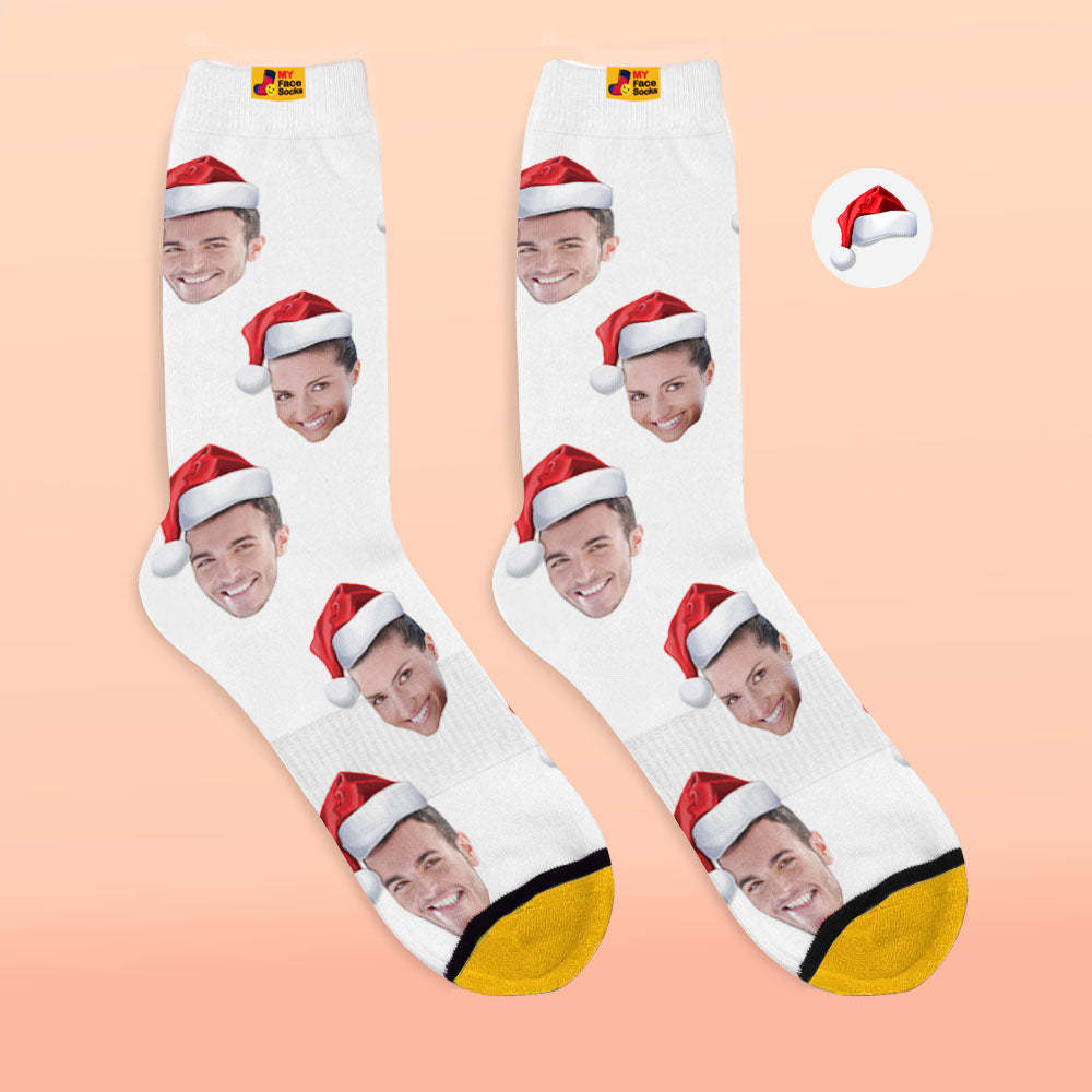 Custom 3D Digital Printed Socks Wear Santa Hat Christmas Gift - MyFaceSocksAu
