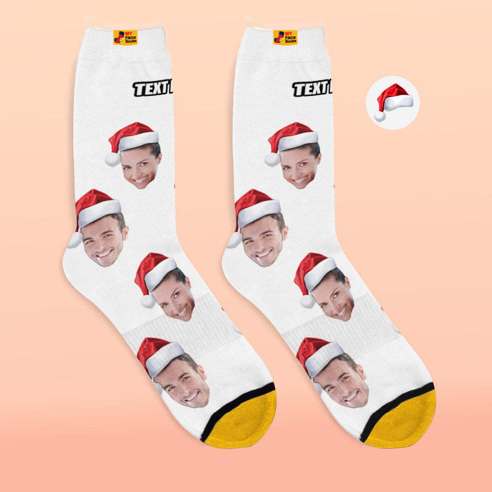 Custom 3D Digital Printed Socks Wear Santa Hat Christmas Gift - MyFaceSocksAu