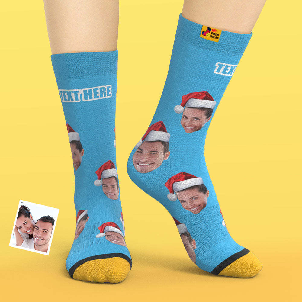 Custom 3D Digital Printed Socks Wear Santa Hat Christmas Gift - MyFaceSocksAu
