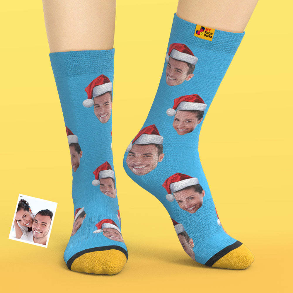 Custom 3D Digital Printed Socks Wear Santa Hat Christmas Gift - MyFaceSocksAu