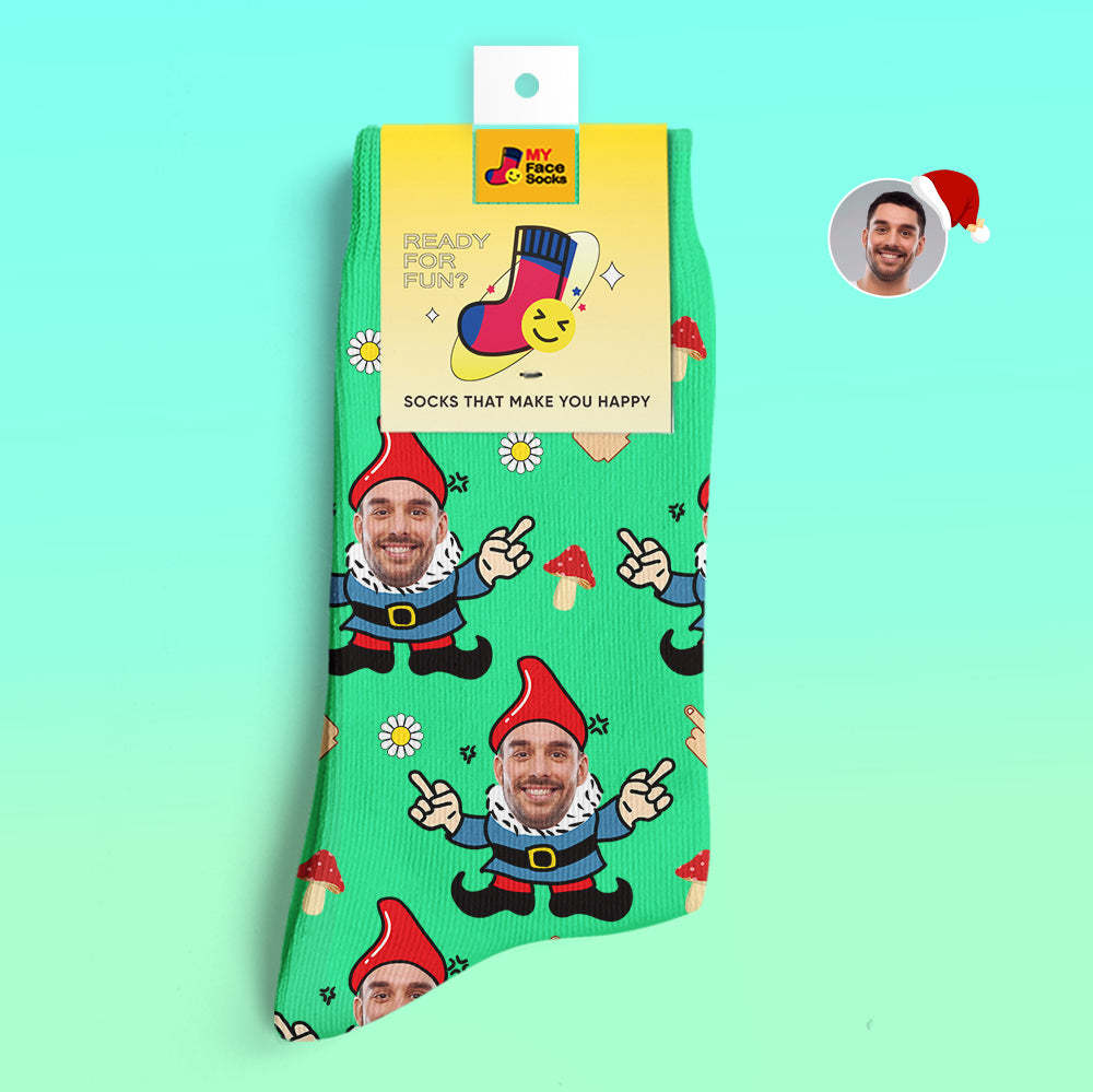 Christmas Gifts,Custom 3D Digital Printed Socks My Face Socks Add Pictures and Name Gnome - MyFaceSocksAu