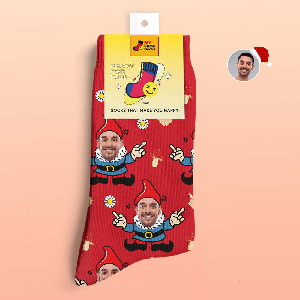 Christmas Gifts,Custom 3D Digital Printed Socks My Face Socks Add Pictures and Name Gnome - MyFaceSocksAu