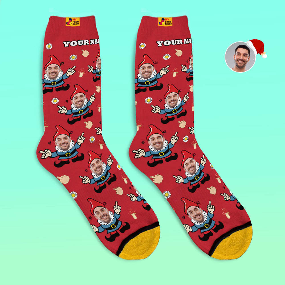 Christmas Gifts,Custom 3D Digital Printed Socks My Face Socks Add Pictures and Name Gnome - MyFaceSocksAu