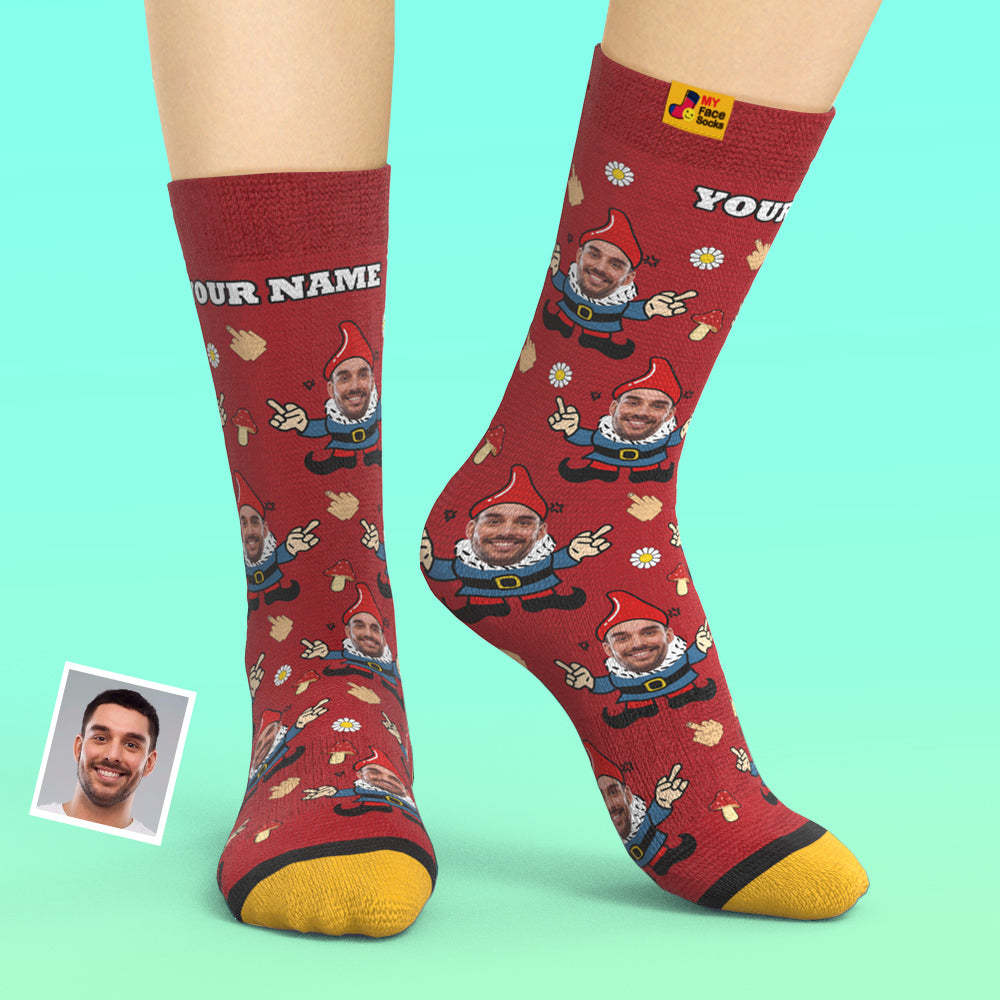 Christmas Gifts,Custom 3D Digital Printed Socks My Face Socks Add Pictures and Name Gnome - MyFaceSocksAu