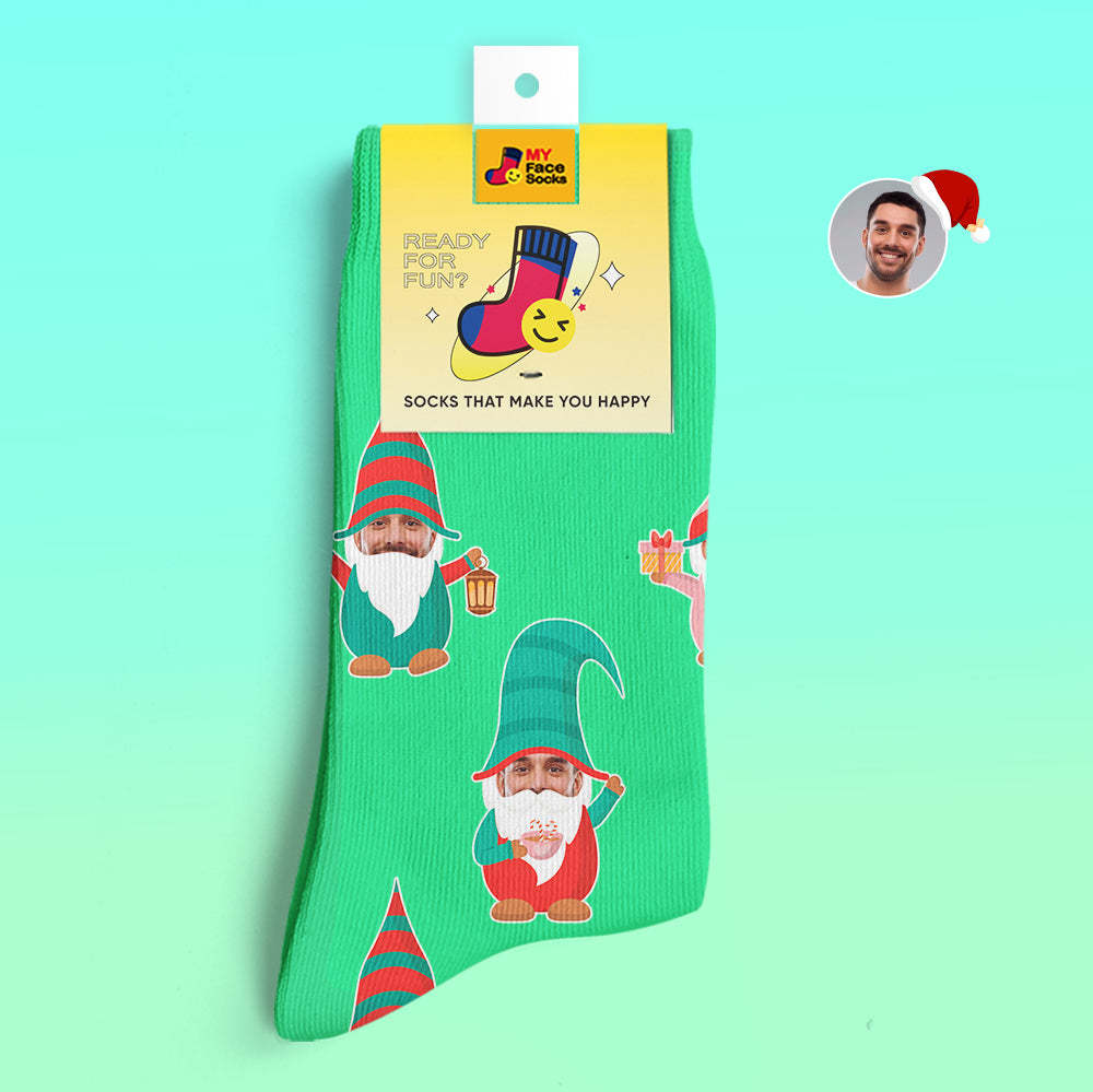 Christmas Gifts,Custom 3D Digital Printed Socks My Face Socks Add Pictures and Name Gnome Socks - MyFaceSocksAu