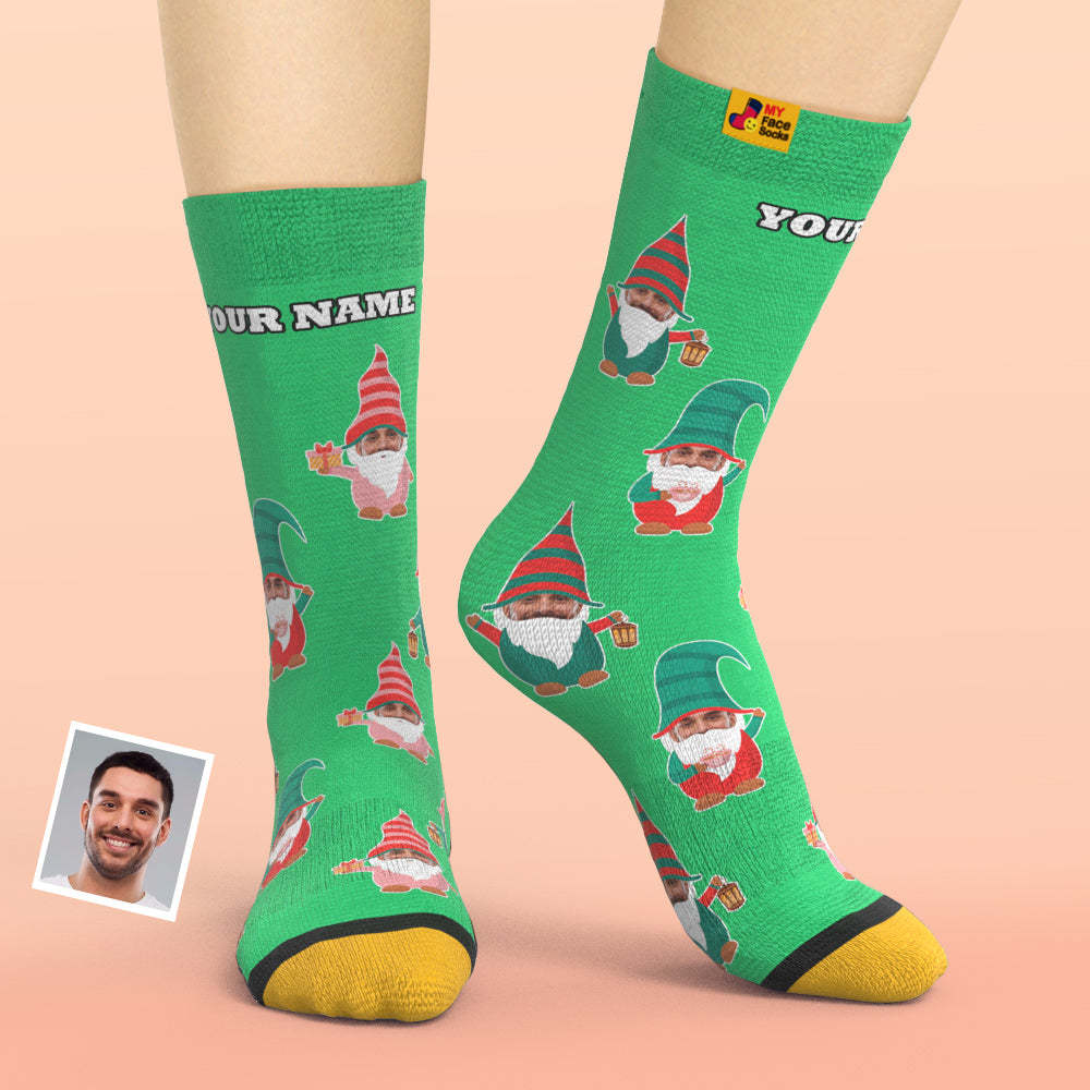 Christmas Gifts,Custom 3D Digital Printed Socks My Face Socks Add Pictures and Name Gnome Socks - MyFaceSocksAu