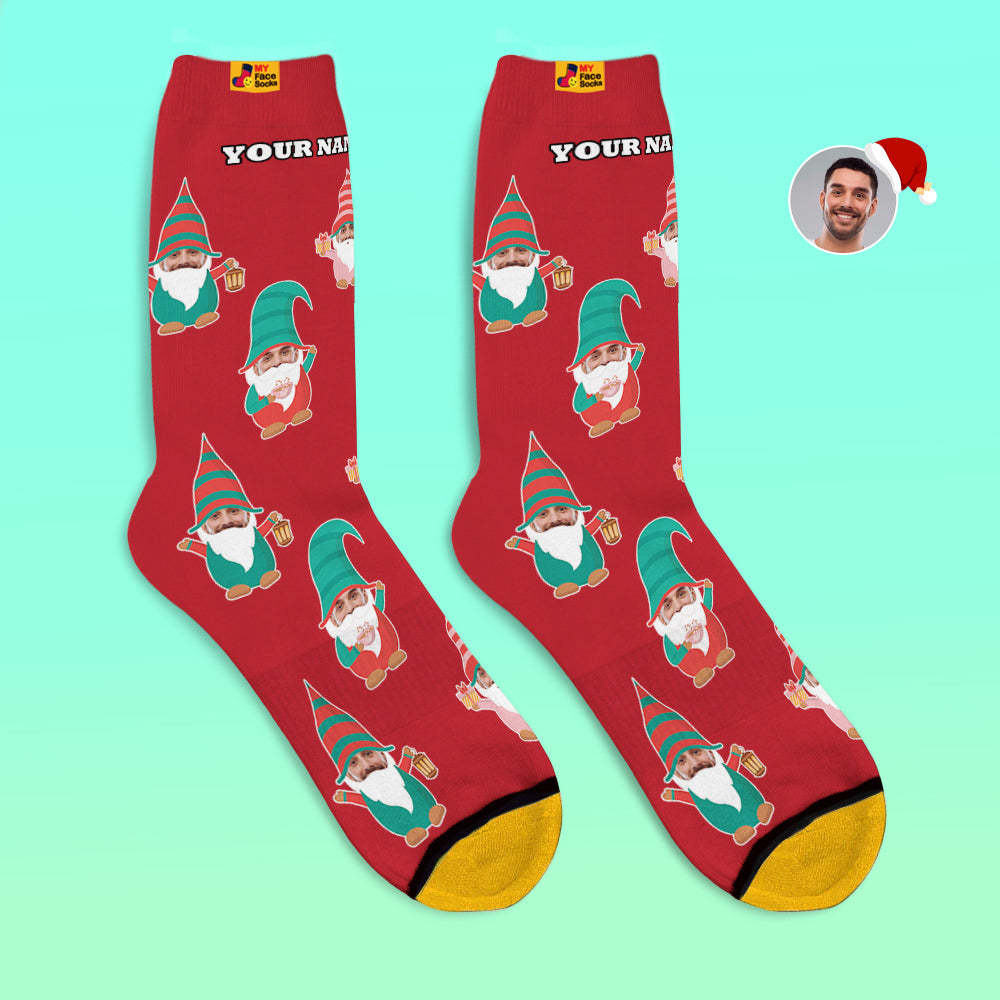 Christmas Gifts,Custom 3D Digital Printed Socks My Face Socks Add Pictures and Name Gnome Socks - MyFaceSocksAu