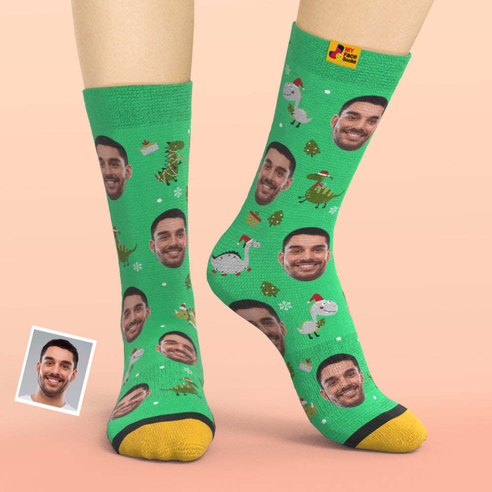 Christmas Gifts,Custom 3D Digital Printed Socks My Face Socks Add Pictures and Name Santa Hat Dinosaur - MyFaceSocksAu