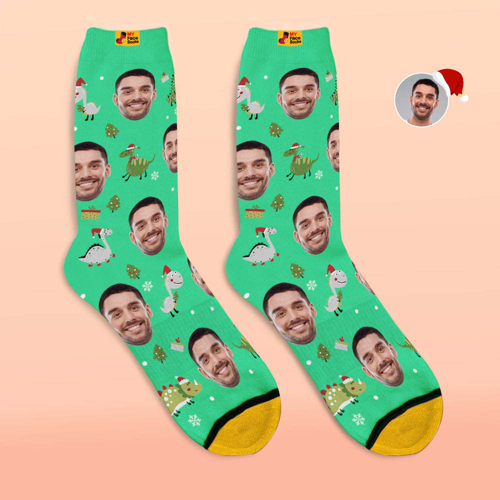 Christmas Gifts,Custom 3D Digital Printed Socks My Face Socks Add Pictures and Name Santa Hat Dinosaur - MyFaceSocksAu