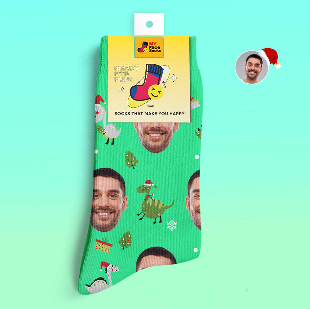 Christmas Gifts,Custom 3D Digital Printed Socks My Face Socks Add Pictures and Name Santa Hat Dinosaur - MyFaceSocksAu