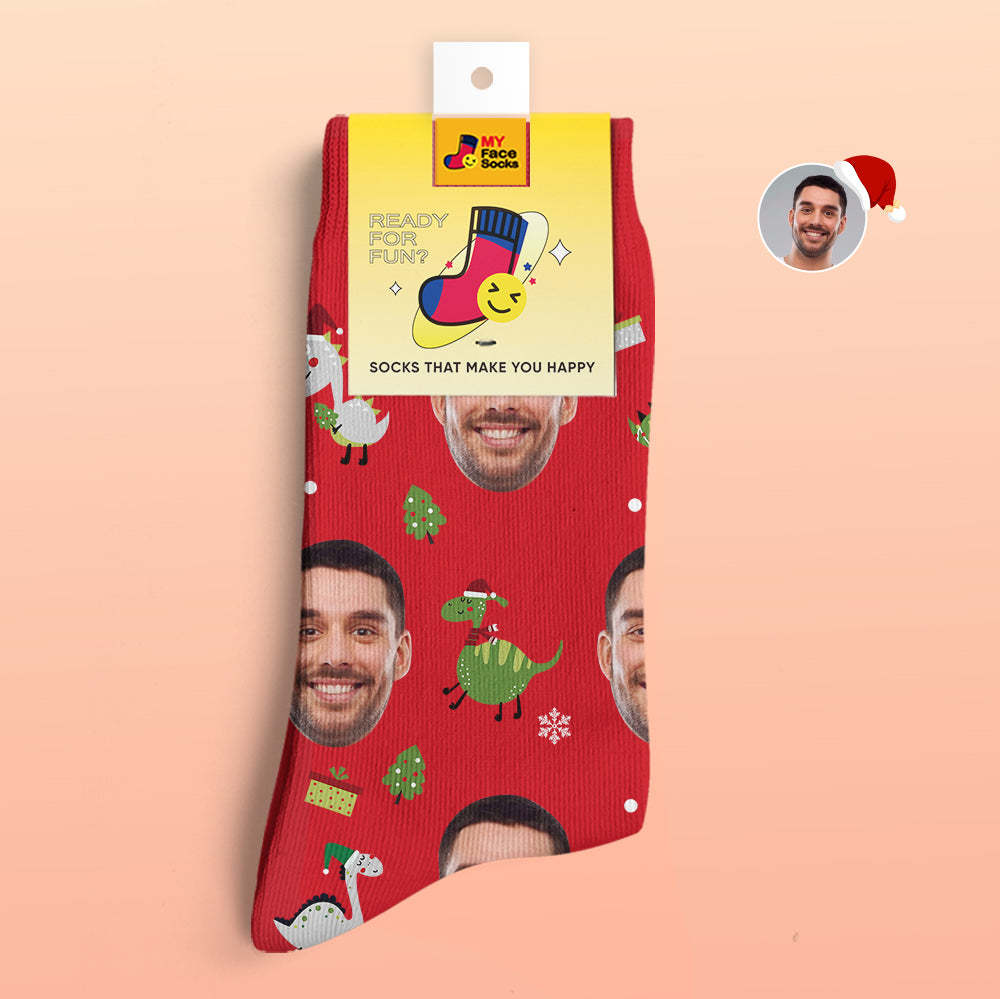 Christmas Gifts,Custom 3D Digital Printed Socks My Face Socks Add Pictures and Name Santa Hat Dinosaur - MyFaceSocksAu