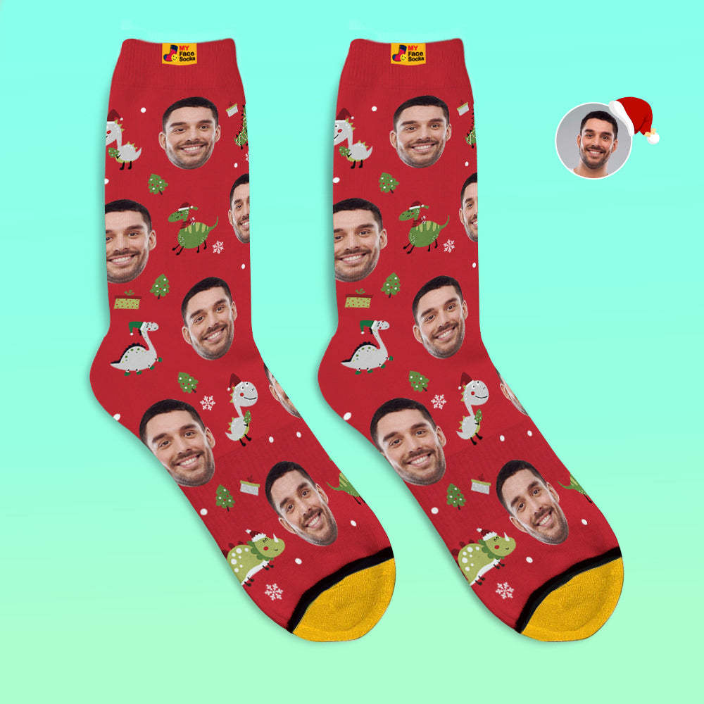 Christmas Gifts,Custom 3D Digital Printed Socks My Face Socks Add Pictures and Name Santa Hat Dinosaur - MyFaceSocksAu