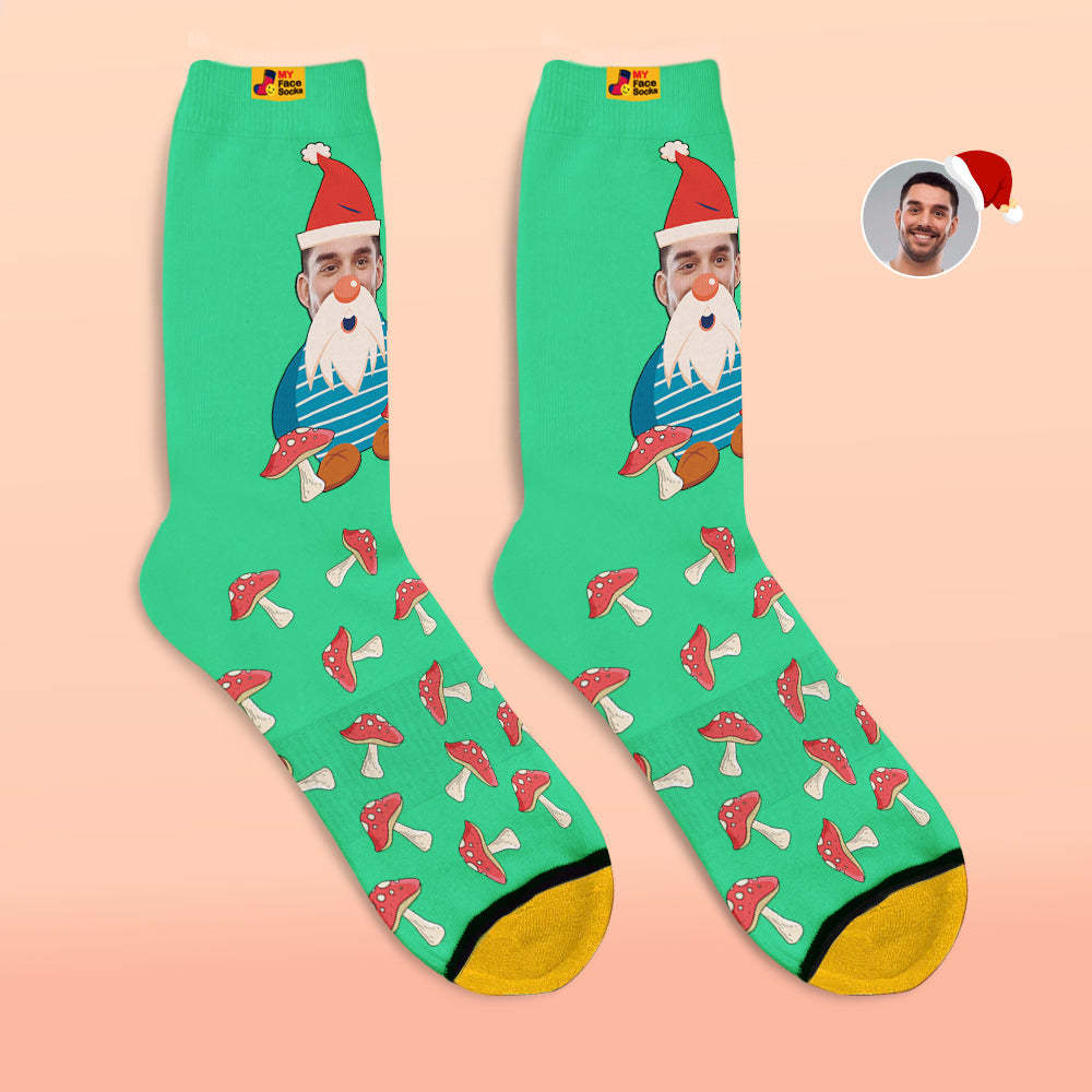 Christmas Gifts,Custom 3D Digital Printed Socks My Face Socks Add Pictures and Name Christmas Gnome Mushrooms - MyFaceSocksAu