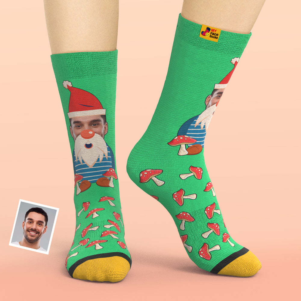 Christmas Gifts,Custom 3D Digital Printed Socks My Face Socks Add Pictures and Name Christmas Gnome Mushrooms - MyFaceSocksAu