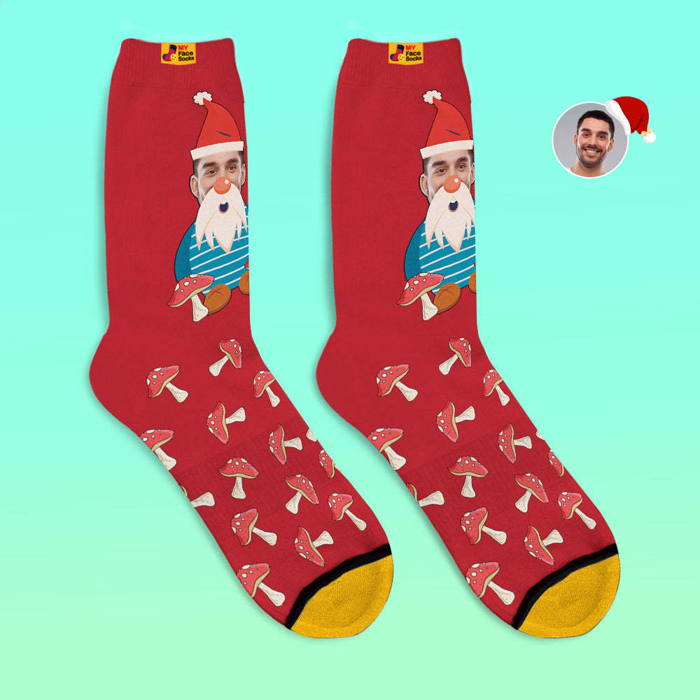Christmas Gifts,Custom 3D Digital Printed Socks My Face Socks Add Pictures and Name Christmas Gnome Mushrooms - MyFaceSocksAu