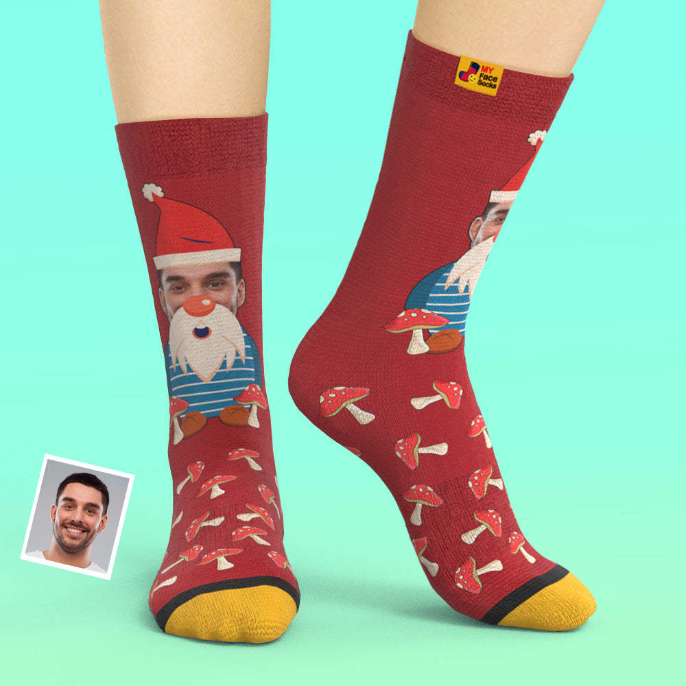 Christmas Gifts,Custom 3D Digital Printed Socks My Face Socks Add Pictures and Name Christmas Gnome Mushrooms - MyFaceSocksAu