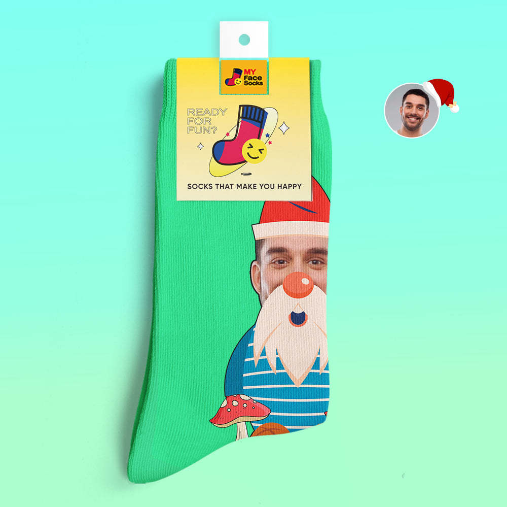 Christmas Gifts,Custom 3D Digital Printed Socks My Face Socks Add Pictures and Name Christmas Gnome Mushrooms - MyFaceSocksAu