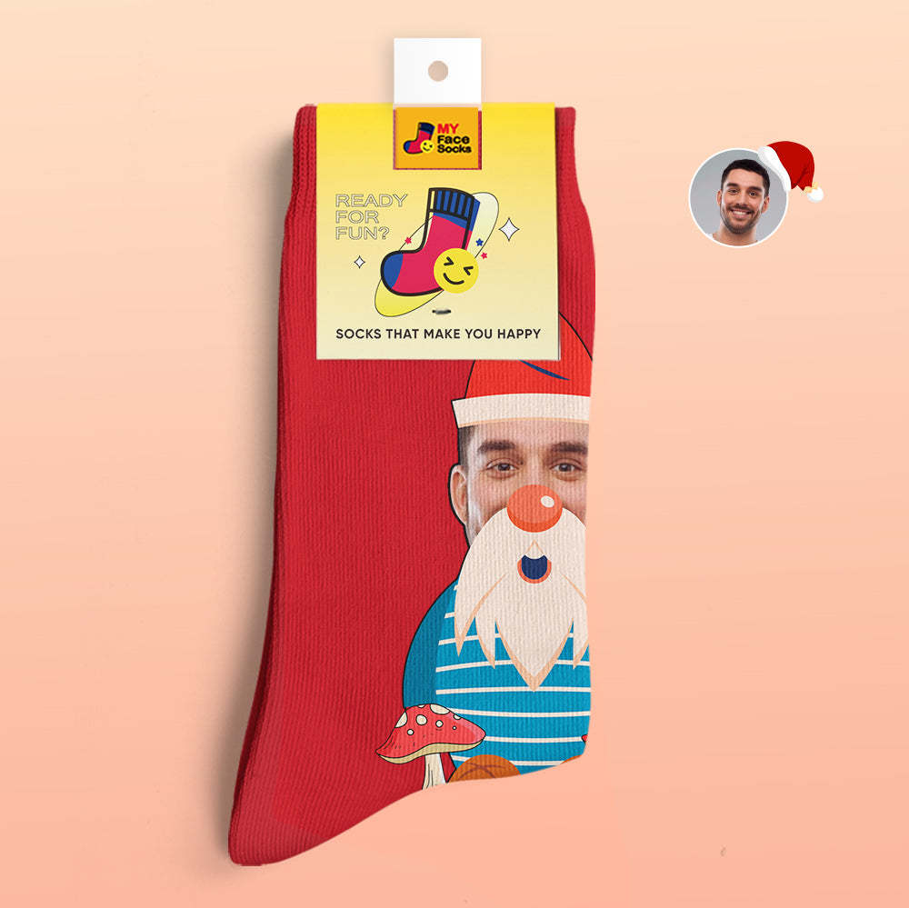 Christmas Gifts,Custom 3D Digital Printed Socks My Face Socks Add Pictures and Name Christmas Gnome Mushrooms - MyFaceSocksAu