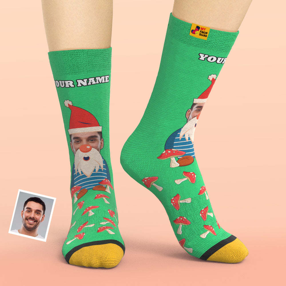 Christmas Gifts,Custom 3D Digital Printed Socks My Face Socks Add Pictures and Name Christmas Gnome Mushrooms - MyFaceSocksAu