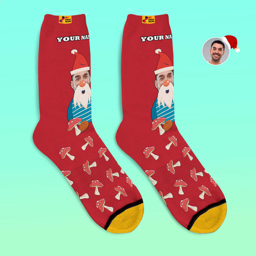 Christmas Gifts,Custom 3D Digital Printed Socks My Face Socks Add Pictures and Name Christmas Gnome Mushrooms - MyFaceSocksAu