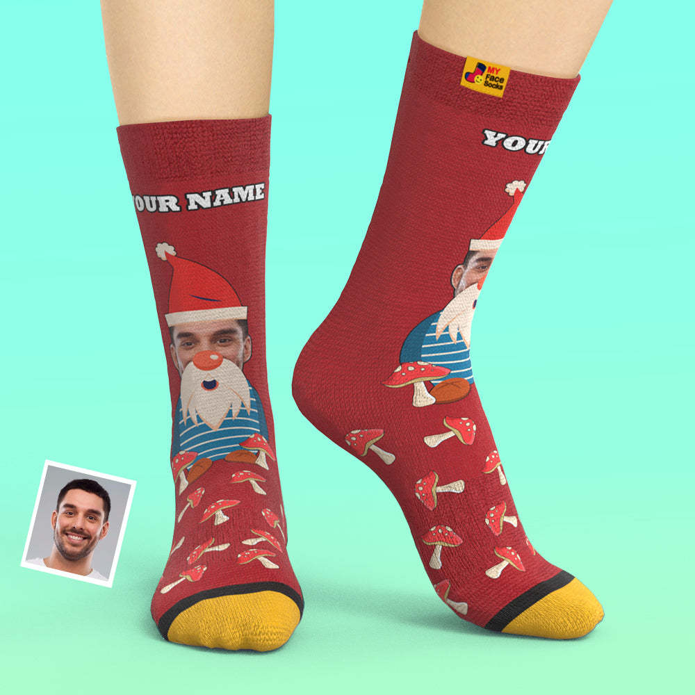 Christmas Gifts,Custom 3D Digital Printed Socks My Face Socks Add Pictures and Name Christmas Gnome Mushrooms - MyFaceSocksAu