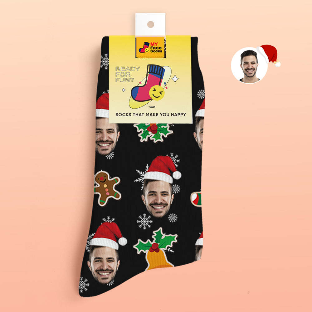 Custom 3D Digital Printed Socks Add Pictures and Name Santa Claus Sock Christmas - MyFaceSocksAu