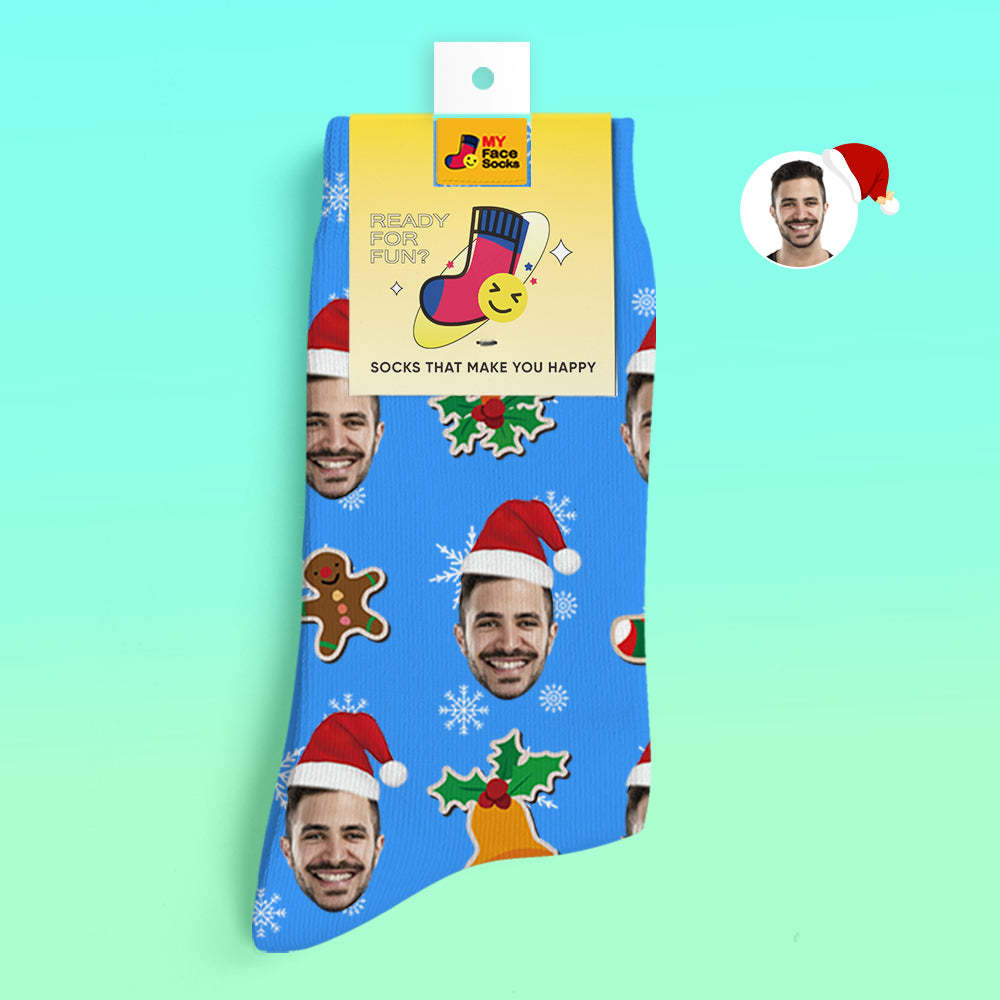 Custom 3D Digital Printed Socks Add Pictures and Name Santa Claus Sock Christmas - MyFaceSocksAu