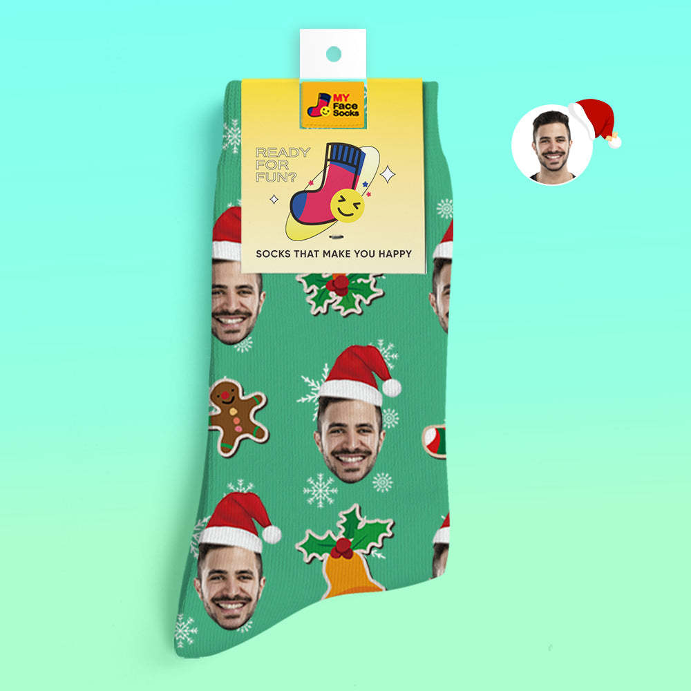 Custom 3D Digital Printed Socks Add Pictures and Name Santa Claus Sock Christmas - MyFaceSocksAu