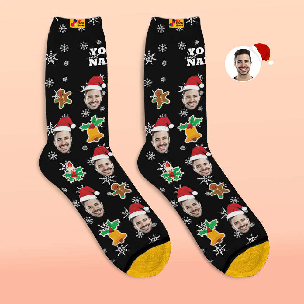 Custom 3D Digital Printed Socks Add Pictures and Name Santa Claus Sock Christmas - MyFaceSocksAu