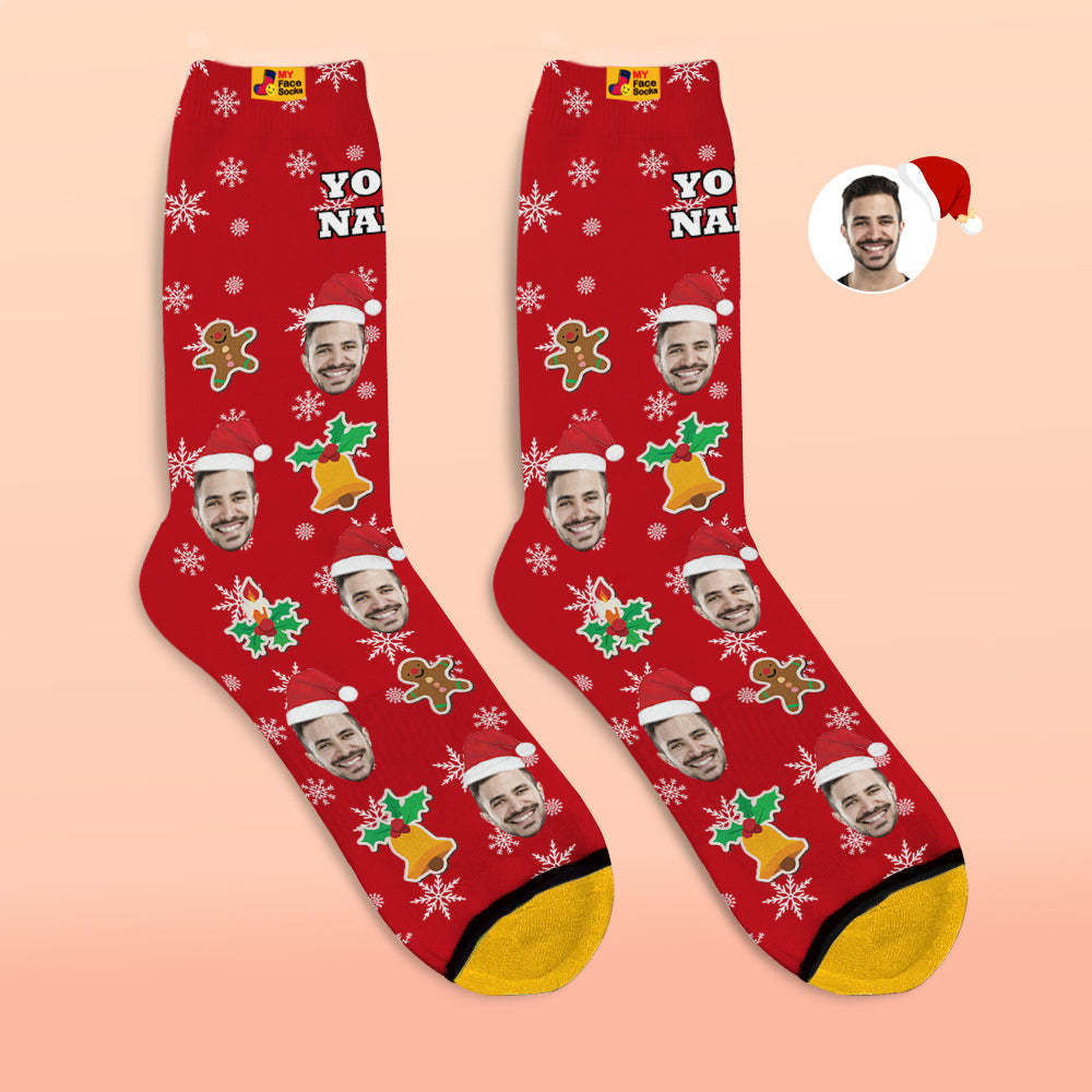 Custom 3D Digital Printed Socks Add Pictures and Name Santa Claus Sock Christmas - MyFaceSocksAu