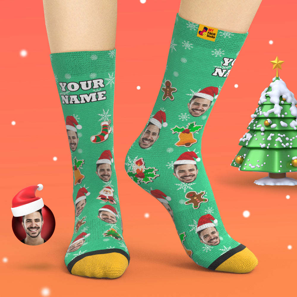 Custom 3D Digital Printed Socks Add Pictures and Name Santa Claus Sock Christmas - MyFaceSocksAu
