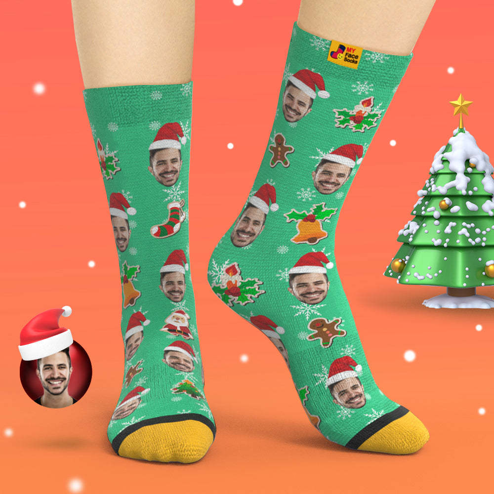 Custom 3D Digital Printed Socks Add Pictures and Name Santa Claus Sock Christmas - MyFaceSocksAu