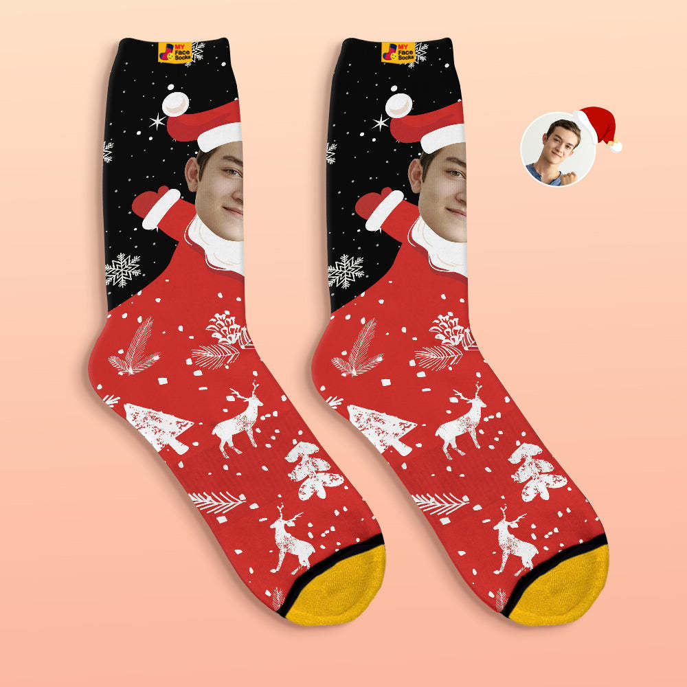 Custom 3D Digital Printed Socks Snow Santa Happy Face Socks Christmas Gift - MyFaceSocksAu