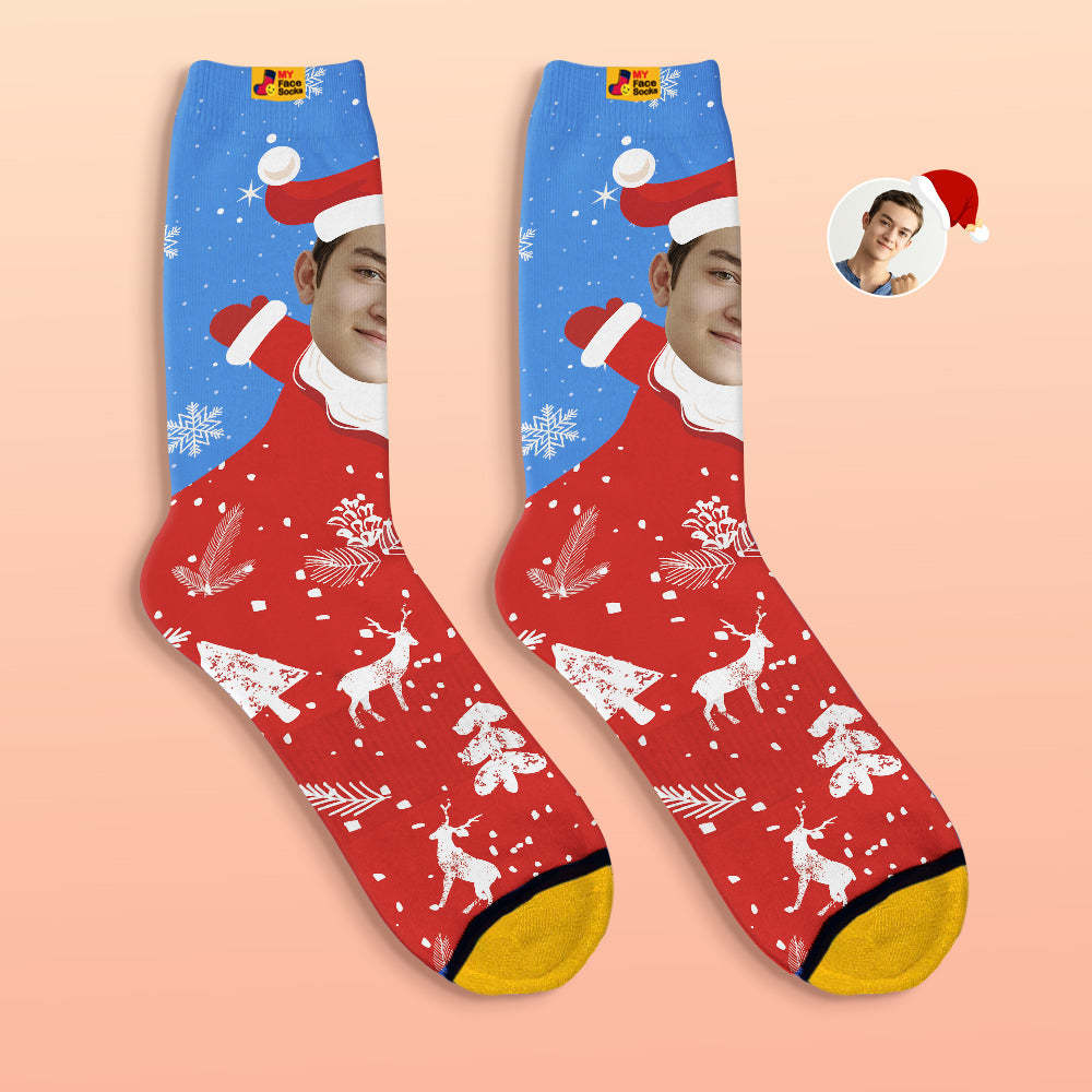 Custom 3D Digital Printed Socks Snow Santa Happy Face Socks Christmas Gift - MyFaceSocksAu