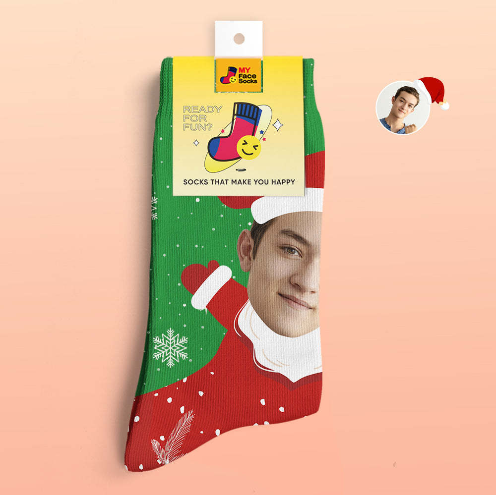 Custom 3D Digital Printed Socks Snow Santa Happy Face Socks Christmas Gift - MyFaceSocksAu