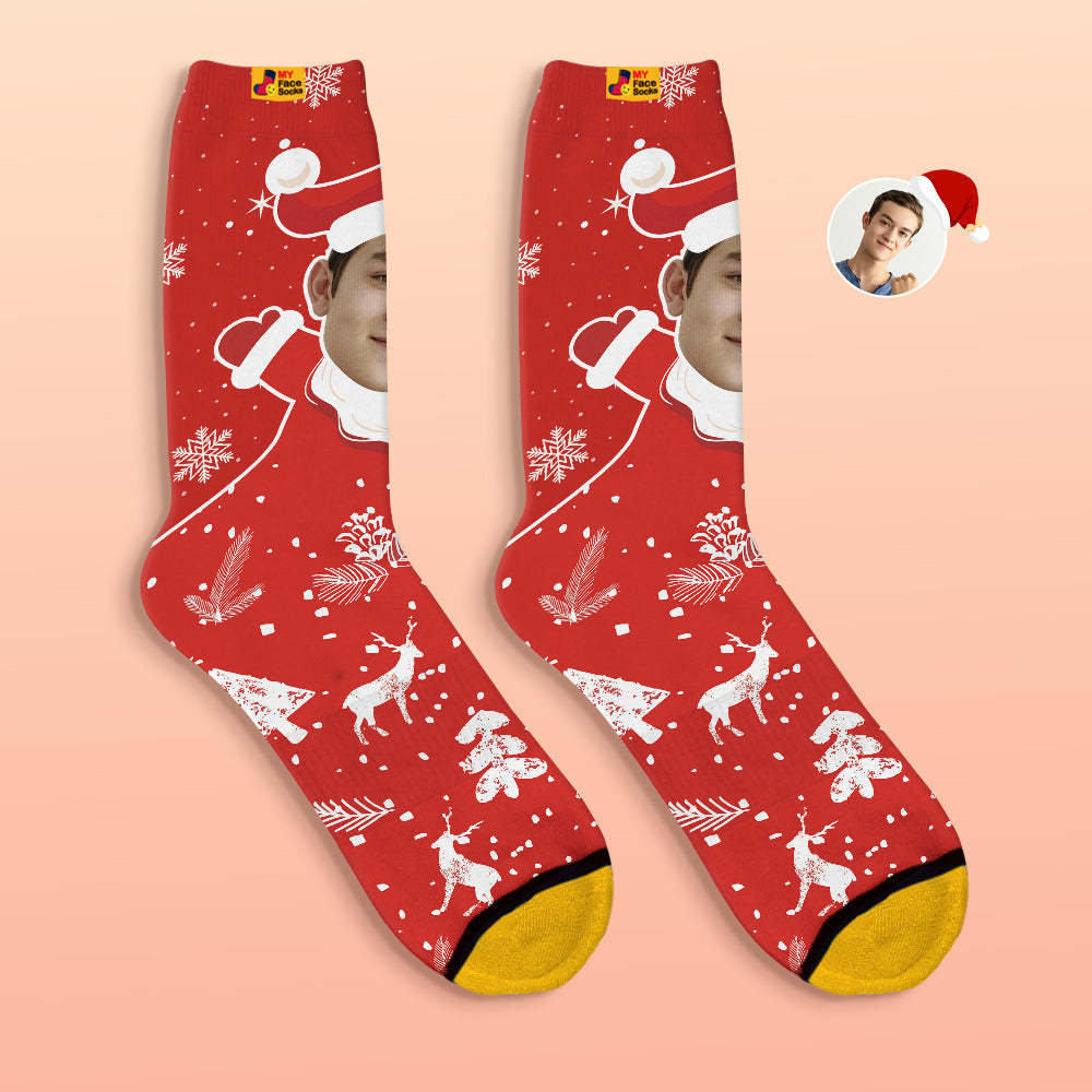 Custom 3D Digital Printed Socks Snow Santa Happy Face Socks Christmas Gift - MyFaceSocksAu