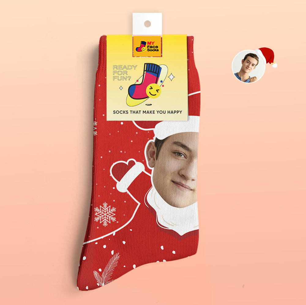 Custom 3D Digital Printed Socks Snow Santa Happy Face Socks Christmas Gift - MyFaceSocksAu