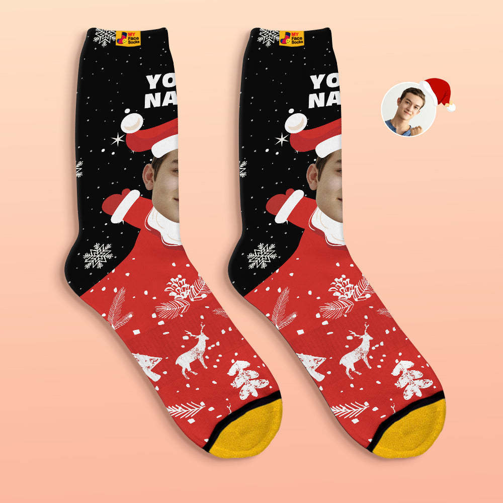 Custom 3D Digital Printed Socks Snow Santa Happy Face Socks Christmas Gift - MyFaceSocksAu