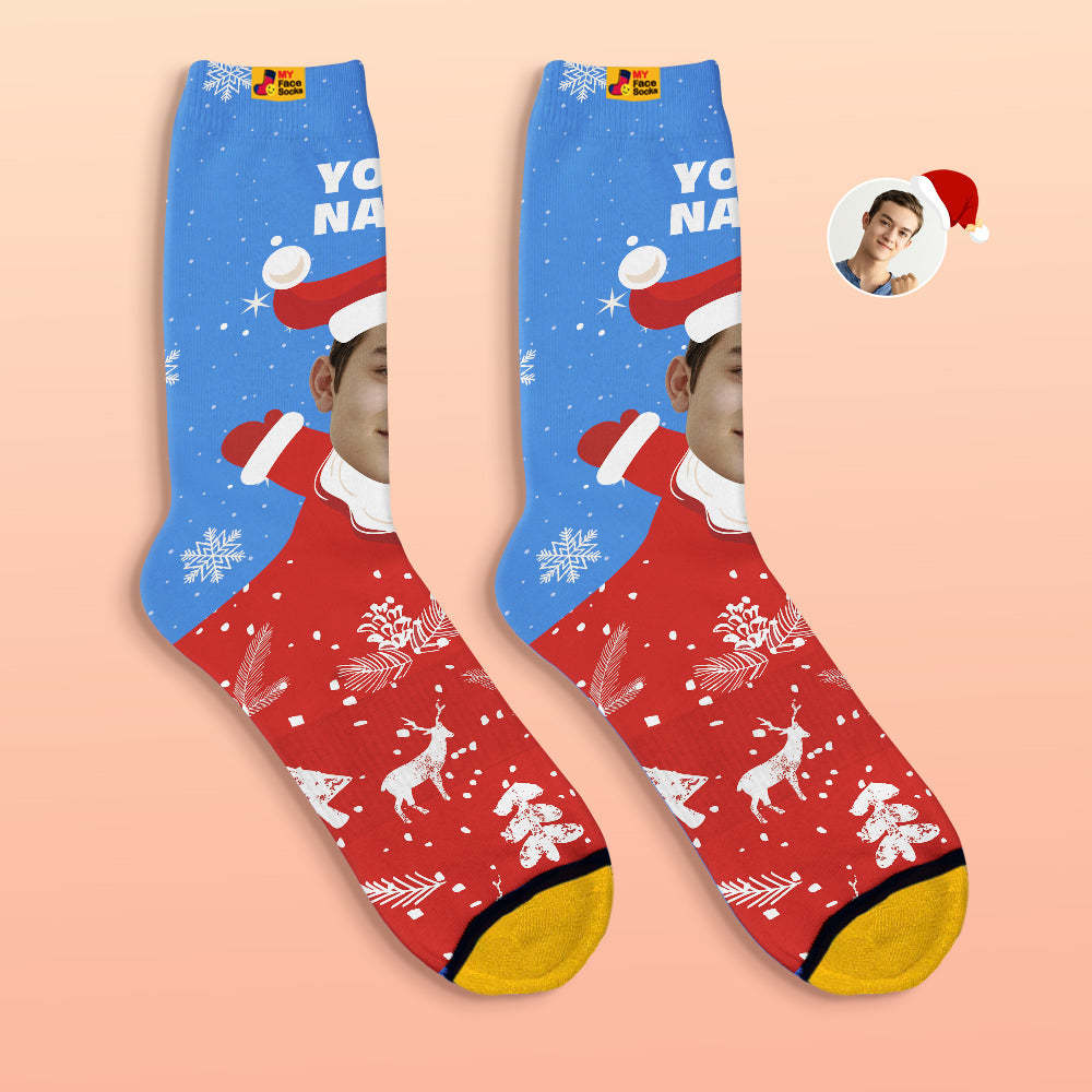 Custom 3D Digital Printed Socks Snow Santa Happy Face Socks Christmas Gift - MyFaceSocksAu